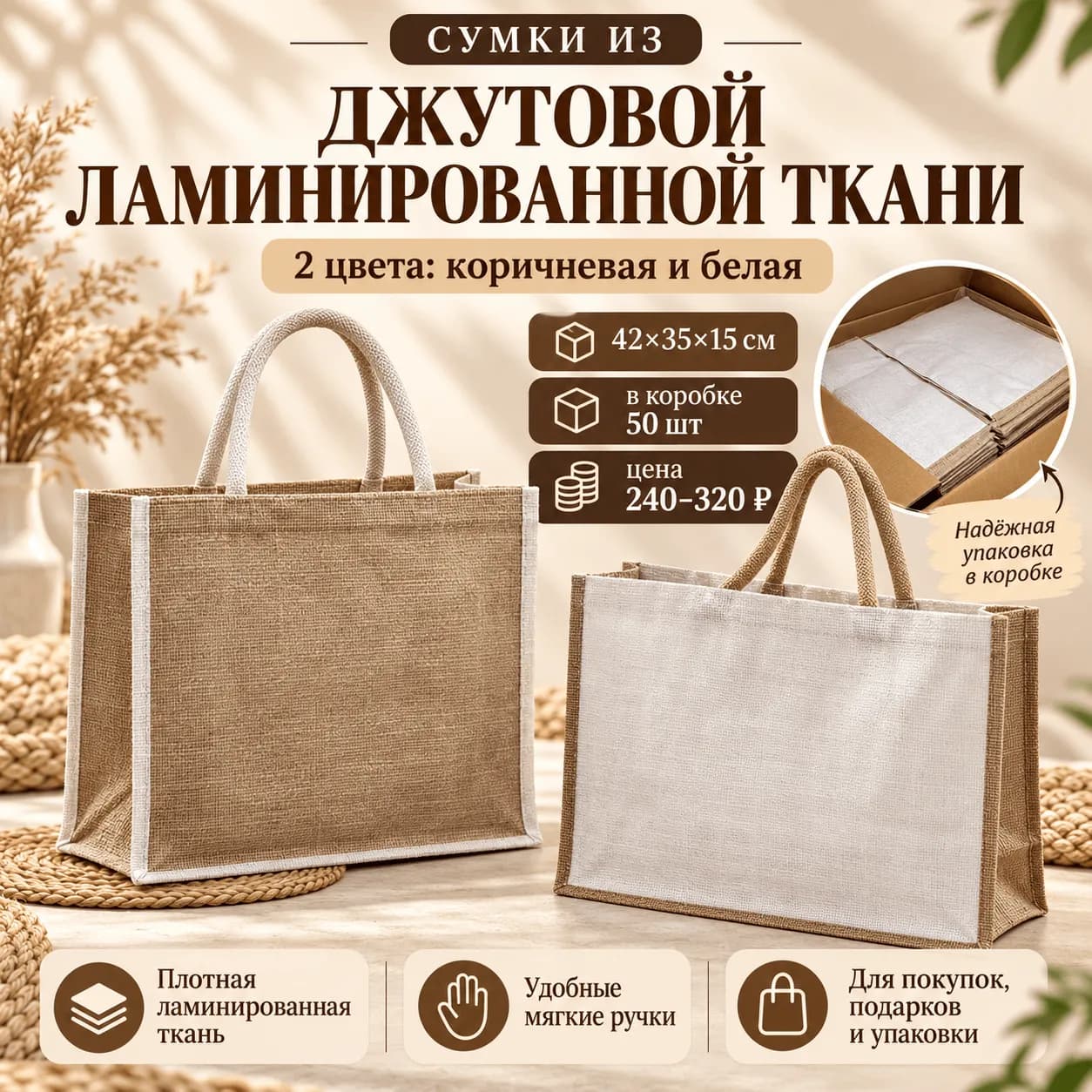 Джутовые ламинированыне сумки