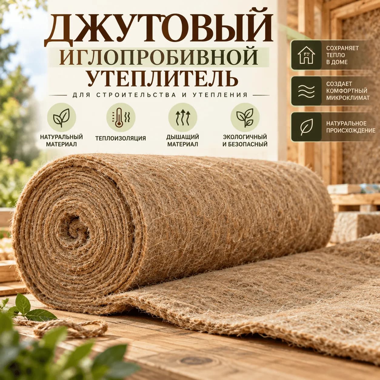 Джутовый иглопробивной утеплитель для строительства