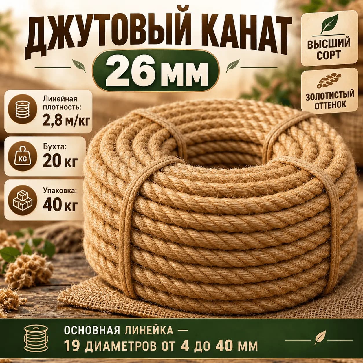 Джутовый канат 26 мм