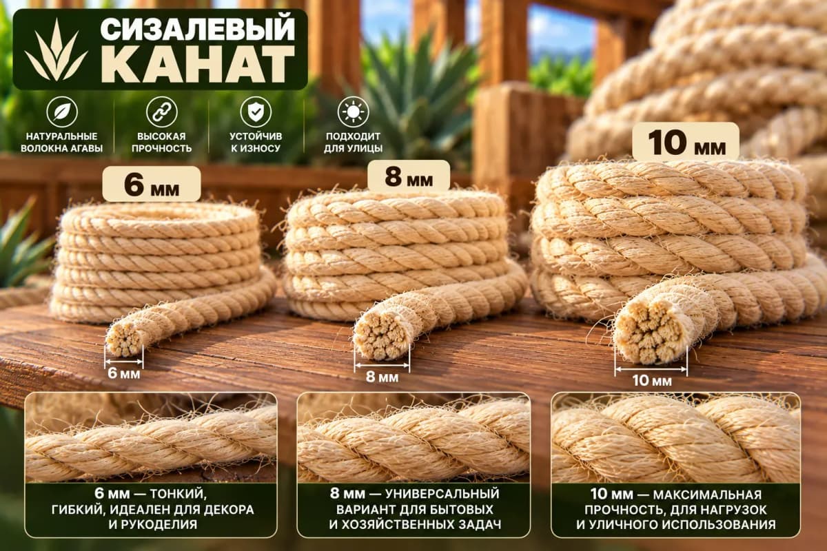 Инфографика диаметров джутового каната
